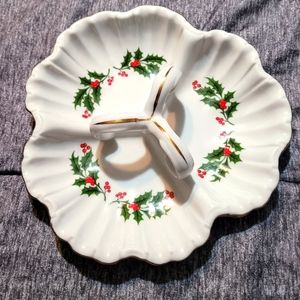 Vintage Divided Porcelain Candy/Serving Dish~All The Trimmings~Christmas~Holly